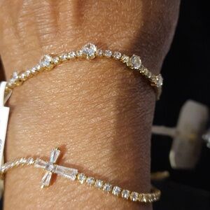 NWT LOT 2 GENUINE SOLID 14K YELLOW GOLD OVER STAINLESS CZ TENNIS BOLO BRACELETS